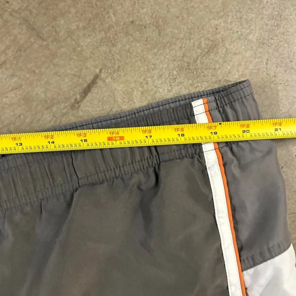 Y2K Nike gray swim shorts with white and orange stripes